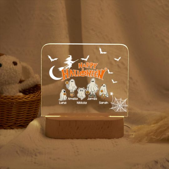 Personalized Halloween Night Light, Custom Night Lamp with Name, Halloween Ghost Family Lamp, Funny Halloween Gift for Kid, Gift for Family