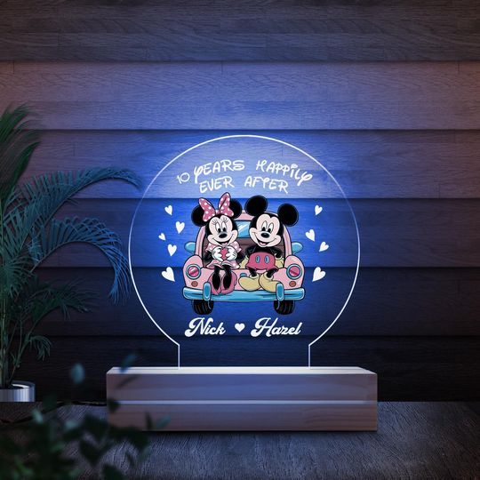 Personalized Minnie and Mickey LED Night Light, Disney Bedroom Night Light, Mickey Mouse and Minnie Mouse Night Light