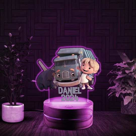 Personalized Trash Truck Night Light, Kids Night Light Nursery Decor For Baby, Birthday Gift, Decoration