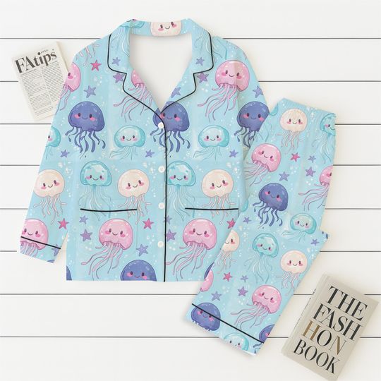 Cute Jellyfish Pajamas Set, Ocean Creature Shirt, Sea Life Sleepwear, Starfish Loungewear, Gift for Beach Lovers, Sea Vibe Shirt