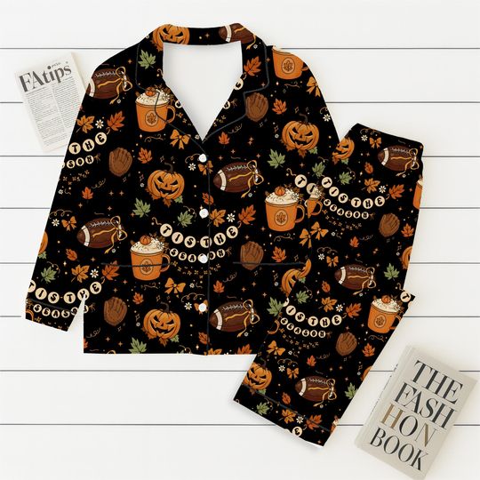 Fall Tis The Season Pajamas Set, Game Day Shirt, Pumpkin Latte Sleepwear