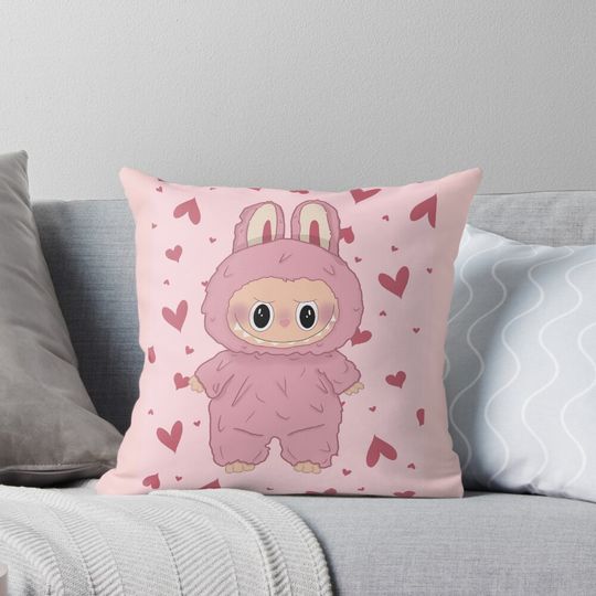 Pink Labubu design Pillow, Cute Labubu Pillows Gift, Gift for Fan