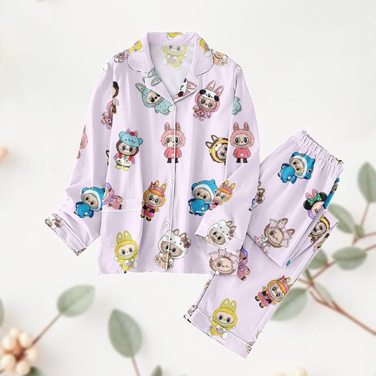 Cute Labubu Character Pajama Set, Monsters Labubu Button PJs, Pop Mart Collectible