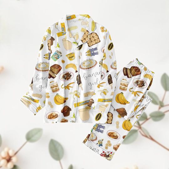 Banana Girly Pajama Set, Cute Fruit Loung Set, Bananas in Pyjamas Sleepsuit, Girly PJs