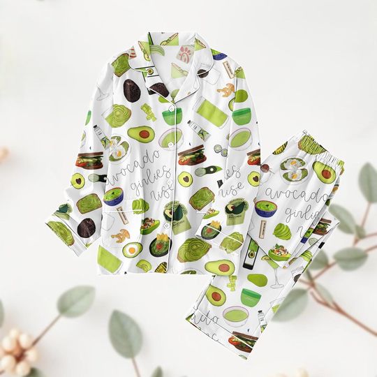 I'm Avocado Print Pajamas Set, Green Fruit Sleepwear, Food Pattern PJs for Women