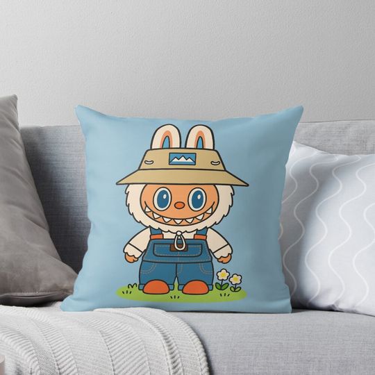 Labubu Ready for the Outdoors Pillow, Cute Labubu Pillows Gift, Gift for Fan