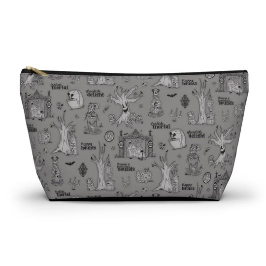 Grey Disney Haunted Mansion Damask Makeup Bag for Travel and Storage