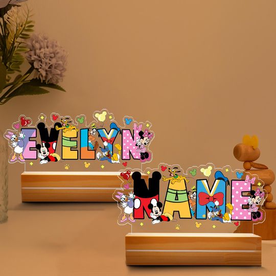 Custom Name Mickey and Friends Night Light, Birthday Gift for Kids, Disney Family Room Decor, WDW Disneyland Night Light, Disney World Gift
