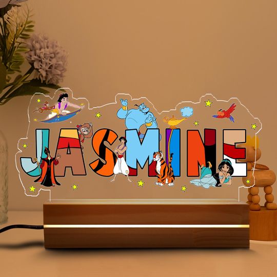 Personalised Aladdin & Jasmine Night Light, Great Gift for Kids Birthdays, Nursery Decor for Baby, Christmas Present, Gift for Kids