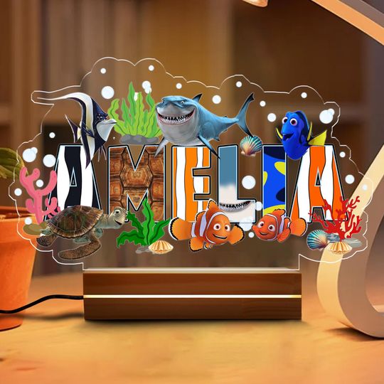 Custom Disney Finding Nemo Night Light, Pixar Finding Dory Room Decor, Nursery Decor for Kids, Good Night Bedside Lamp, Kids Birthday Gift