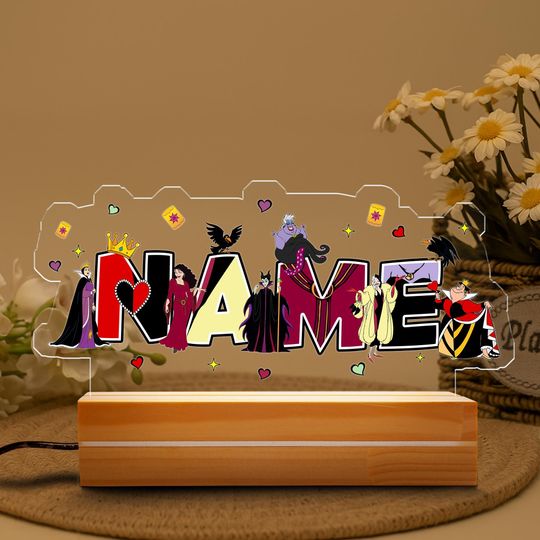 Custom Name Disney Villains Night Light, Bad Witches Room Decor,  Evil Queen Cheshire Lamp, ChristmasGift, Birthday Gift for Kid, Maleficent
