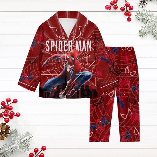 Spider-Man Christmas Pajamas Set, Spiderman Xmas Pajamas, Superhero Holiday Pajamas