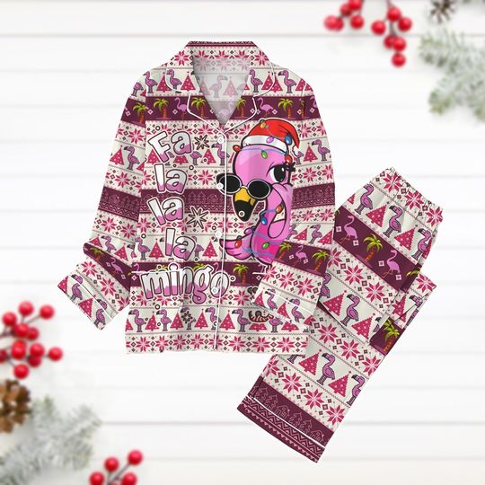 Christmas Flamingo Pajamas Set, Bird Lover Holiday Pajamas, Animal Xmas Gift For Women