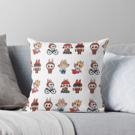 Labubu Monsters sticker pack collection Pillow, Cute Labubu Pillows Gift, Gift for Fan