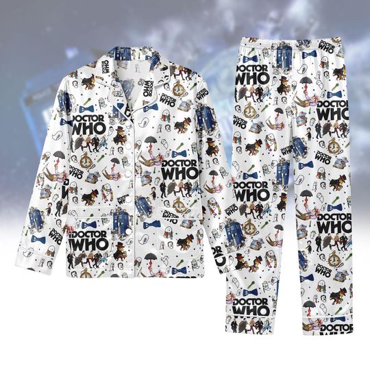 Doctor Who Pajamas Set, Police Box Long Satin Pajamas