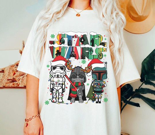 Star Wars Santa Darth Vader Stormtrooper Christmas T-Shirt, Disney Mickey Xmas Vintage Shirt