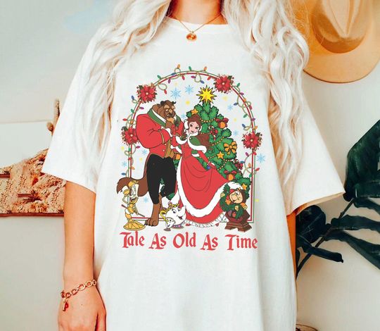 Retro Disney Beauty And The Beast Christmas T-Shirt, Princess Birthday Girl Matching