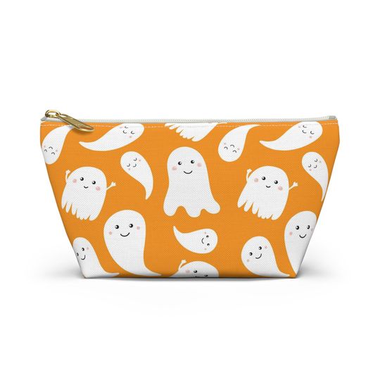 Ghost Zippered Makeup Pouch, Halloween Accessory Bag, Spooky Travel Organizer