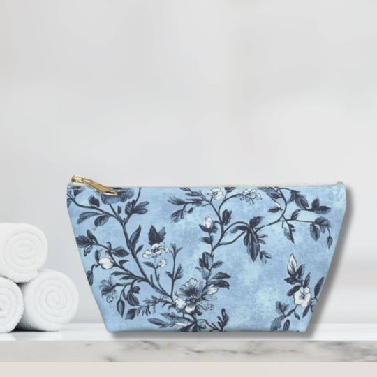 Toile De Jouy Cosmetic Bag, Travel Pouch, Flower Makeup Bag, Girl Cosmetic Pouch