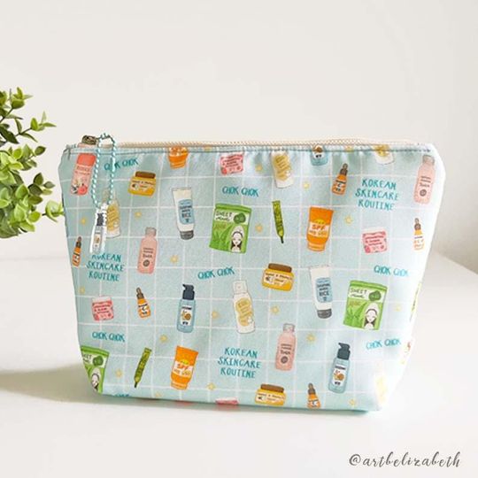 Korean Skincare & Makeup Pouch with Charm, Travel Toiletry Bag, Cosmetic, Jewelry