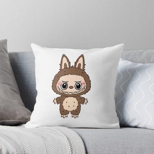Cute Brown Labubu Character Illustration Pillow, Cute Labubu Pillows Gift, Gift for Fan