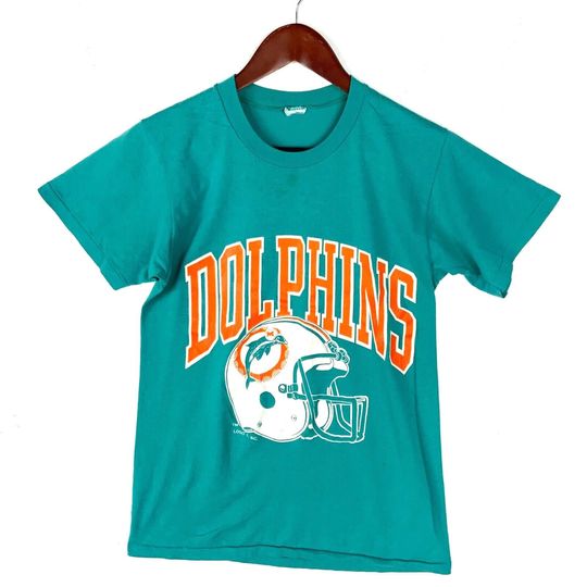 Vintage Miami Dolphins Logo 7 T-Shirt - Small Green Football, 80s Style