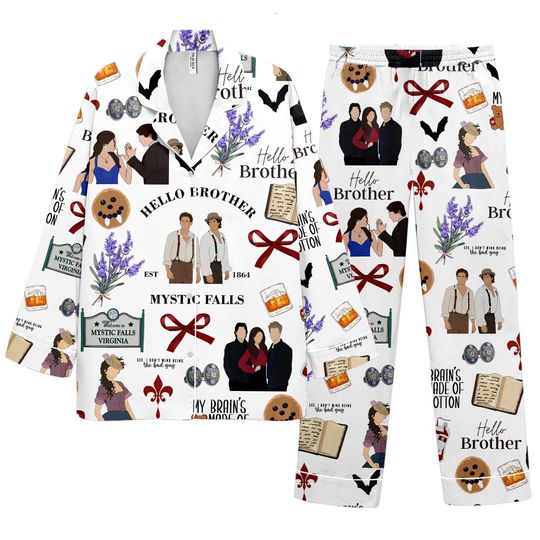 Vampire Diaries Satin Pajamas Shorts, Hello Brother Sleepwear, Movie Pajamas Set