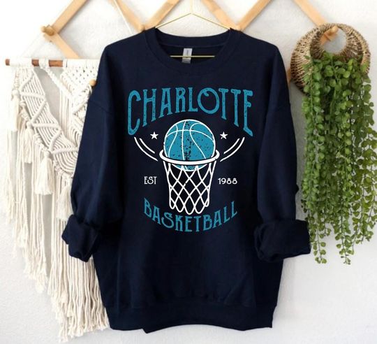 Charlotte Basketball Est 1988 Vintage Sweatshirt, Charlotte Basketball Team Gameday Sweatshirt, Basketball Retro Sweatshirt, For Her