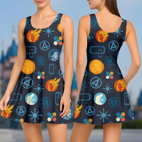 The Fantastic Four First Steps Skater Dress, Disney Superhero Summer Dress