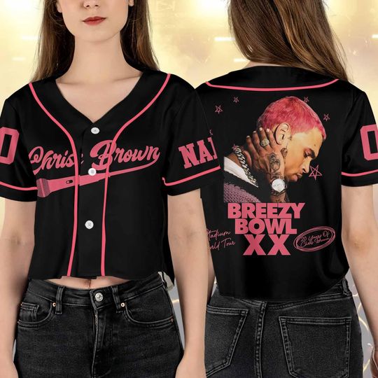 Custom Chris Brown Breezy Bowl XX Crop Top Baseball Jersey, Breezy Bowl Tour Jersey Shirt, Breezy Bowl 2025 Shirt, Chris Brown Merch