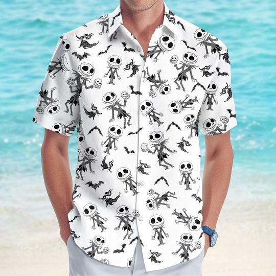 Jack Skellington Hawaiian Shirt, Nightmare Before Christmas Skeleton Aloha Shirt