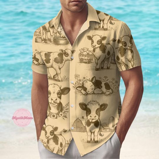 Dairy Cow Hawaiian Shirt, Cute Animal Summer Shirt, Unisex Casual Shirt