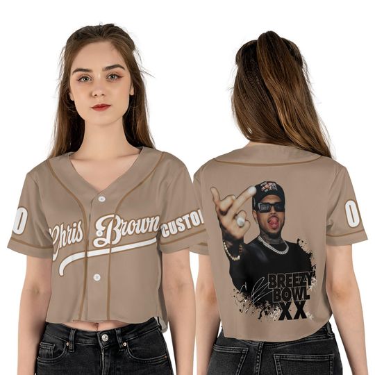 Custom Name Chris Brown Crop Top Baseball Jersey, Chris Brown Tour Jersey, Breezy Bowl XX 2025 Shirt, Chris Brown's Gifts,Breezy Bowl Jersey