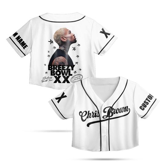 Personalized Chris Brown Tour Crop Top Baseball Jersey, Breezy Bowl XX Tour 2025 Jersey, Custom name  baseball jersey For Team, Chris Brown