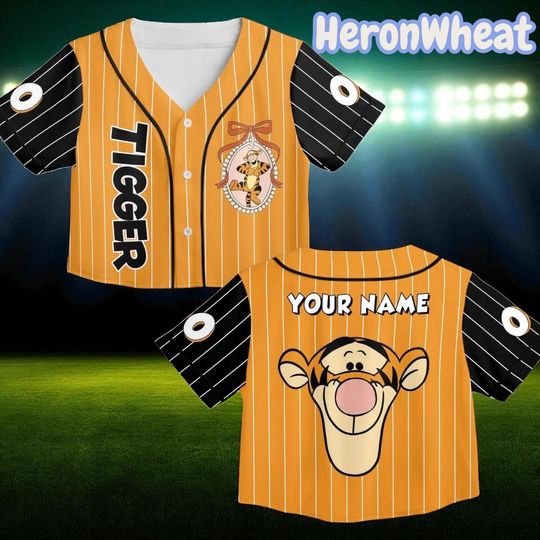 Personalized Tigger Crop Top Baseball Jersey, Winnie The Pooh Pendant Coquette Bow Shirt, Disney Crop Jersey Gift for Girls and Women