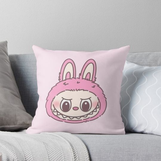 Cute Pastel Pink Labubu Head Pillow, Cute Labubu Pillows Gift, Gift for Fan