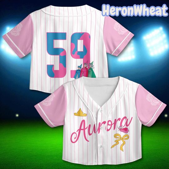 Disney Princess Aurora Crop Top Jersey, Sleeping Beauty Coquette Bow Cropped Shirt, Personalized Flora Fairies Baseball Crop Jersey