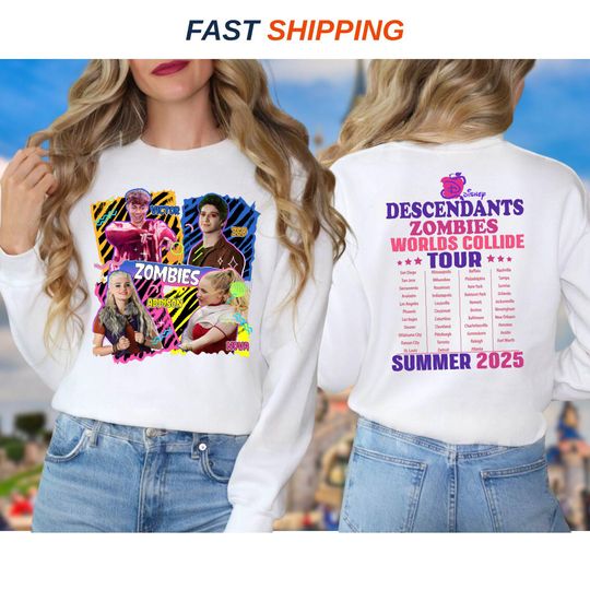 Retro Descendants Zombies World Tour 2025 Sweatshirt, Disney The Rise Of Red Concert, Summer Music Festival Epcot Matching Trip