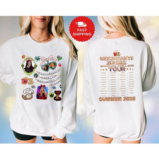 Retro Descendants Zombies World Tour 2025 Sweatshirt, Disney The Rise Of Red Concert, Summer Music Festival Epcot Matching Trip