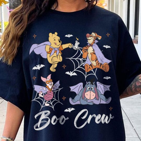 Boo Crew Pooh Piglet Tigger Eeyore Shirt, Spooky Season Shirt, Fall Season Shirt, Halloween Party Tee