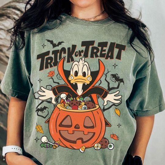 Donald Duck Trick Or Treat Pumpkin Shirt, Spooky Season Shirt, Fall Season Trip Shirt, Halloween Party Tee