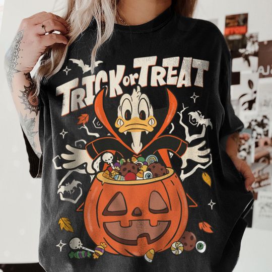Donald Duck Trick Or Treat Pumpkin Shirt, Spooky Season Shirt, Fall Season Trip Shirt, Halloween Party Tee