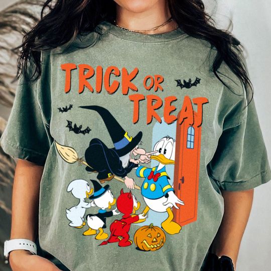 Donald Duck Huey Trick Or Treat Witch Shirt, Spooky Season Shirt, Fall Season Shirt, Halloween Party Tee