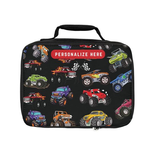 Personalized Monster Trucks Lunch Bag, Back to School Lunch bag