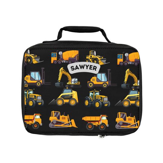 Personalized Construction Trucks Lunch Bag, Back to School Lunch bag