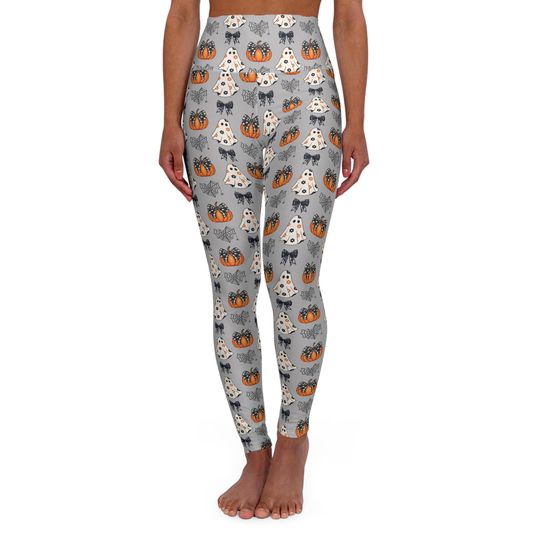 Halloween Pattern Leggings for Women, Spooky Pumpkin Ghosts Bats High Waist Yoga Workout Leggings