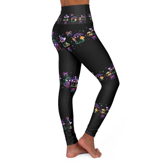 Neon Ghostly Glam Women's Leggings High Waist Ghost Print Yoga Pants Halloween Vibes
