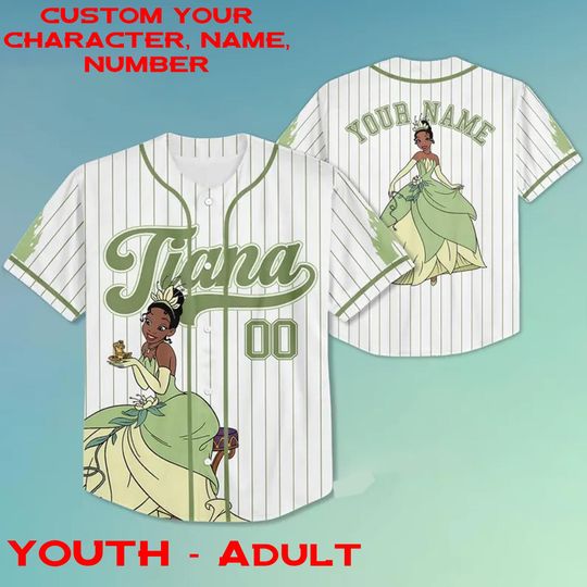 Custom Name & Number Disney Tiana Princess and the Frog Simple Jersey, Princess Characters Jersey, Disney Princess Jersey Matching Gift