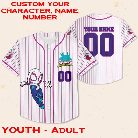 Personalized Name & Number Spidey And His Amazing Friends Gwen Stacy White Pink Jersey, Superheroine Spidey Jersey Gift, Spidey Jersey