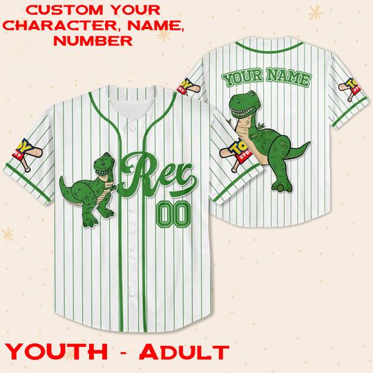 Custom Name & Number Disney Toy Story Rex Jersey, Custom Disneyland Kid Youth Adult Jersey, Rex Jersey, Birthday Disney Jersey Gift